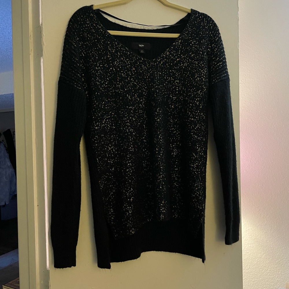 Black and gold V neck sweater